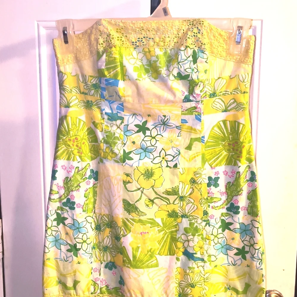 Lilly Pulitzer Yellow/Green/Blue Strapless Floral Sundress Size 0 - Picture 2 of 7